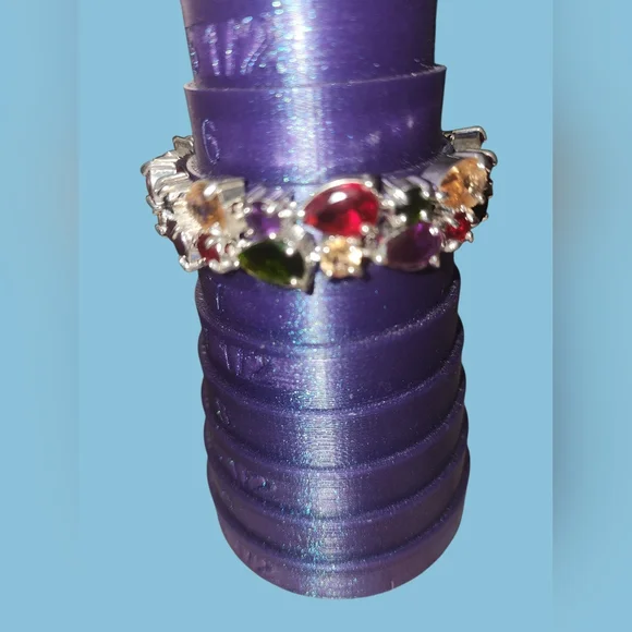 Large Bling Multi-Colored Glass Gem Stones Teardrop 7" Silver Bracelet 1/2" - Picture 6 of 7